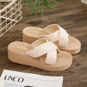 Lasaky - Stylish and Comfortable Solid Color Platform Slippers with Cross Straps for Everyday Wear in Vibrant Candy Colors - Beige Color, 37